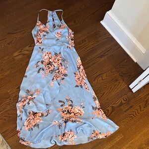 Lulu's Blue and Pink Floral Midi Dress